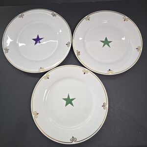 PIER 1 Celebration Stars, 7.5" Appetizer Porcelain Plates, Gold Trim, Set of 3